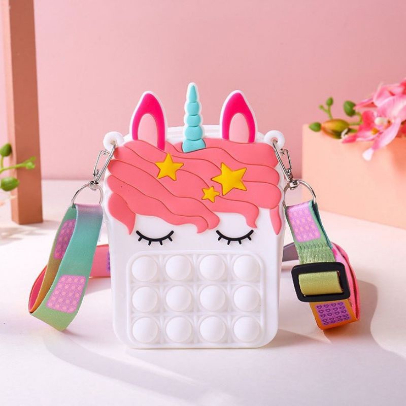 Pop It Tiktok Tas Mainan Sensory Fidget Pop It Toy-TAS Unicorn Putih