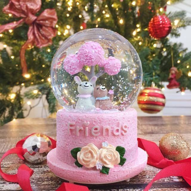Kotak musik Snowball snow globe bola salju friends sakura bola crystal salju musik