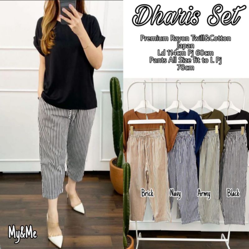 Setelan salur lengan pendek//One set Rayon//Dharis//Size Xl Ld 114
