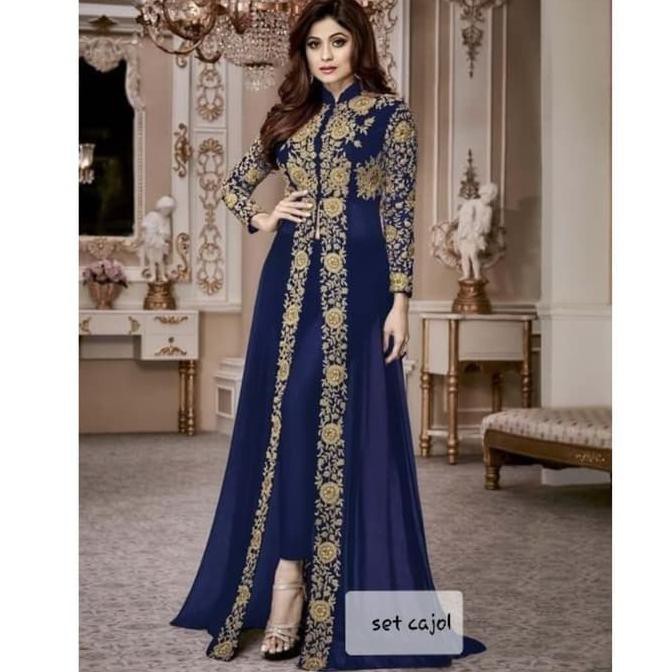 Gamis Pesta Bordir Emas Cajol Navy Baju Gamis Wanita Terbaru Alexandriastorejkt