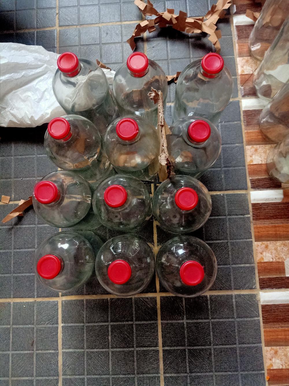 Botol Kaca Bening Bolles Tutup Merah / Botol 1 Liter / Botol Kaca 1 Liter Tutup Merah B1