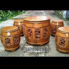 KURSI TAMU TERAS KURSI TAMAN MODEL GENDANG BULAT ANTIK UNIK UKIR KAYU JATI