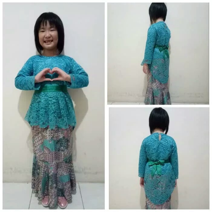 Stelan Atasan Wia Kebaya Kartini Blouse Brukat Dan Rok Duyung Batik Jumbo Anak Perempuan