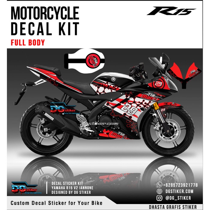 Decal Sticker R15 V2 Hitam Merah Iannone DG Stiker