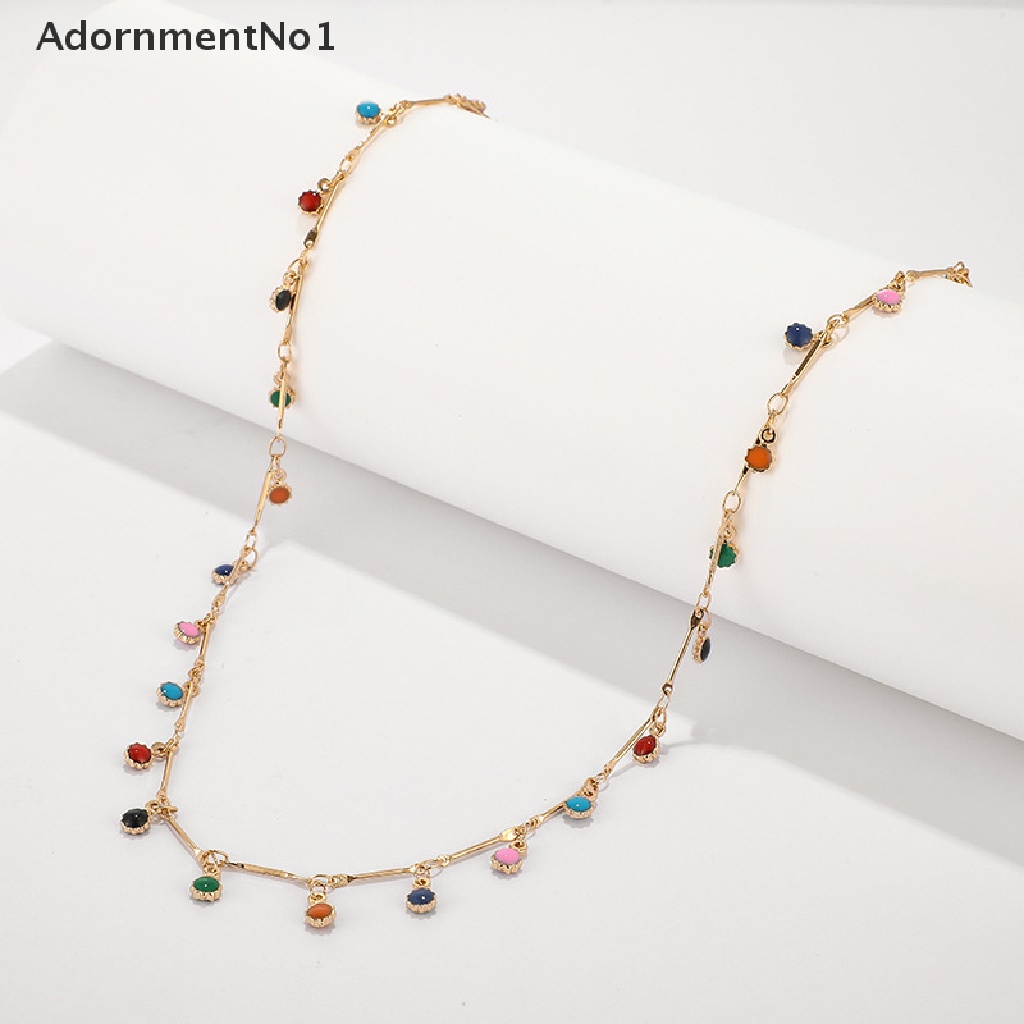 (AdornmentNo1) Kalung Choker Rantai Banyak Warna Aksen Rumbai Gaya Boho Untuk Wanita