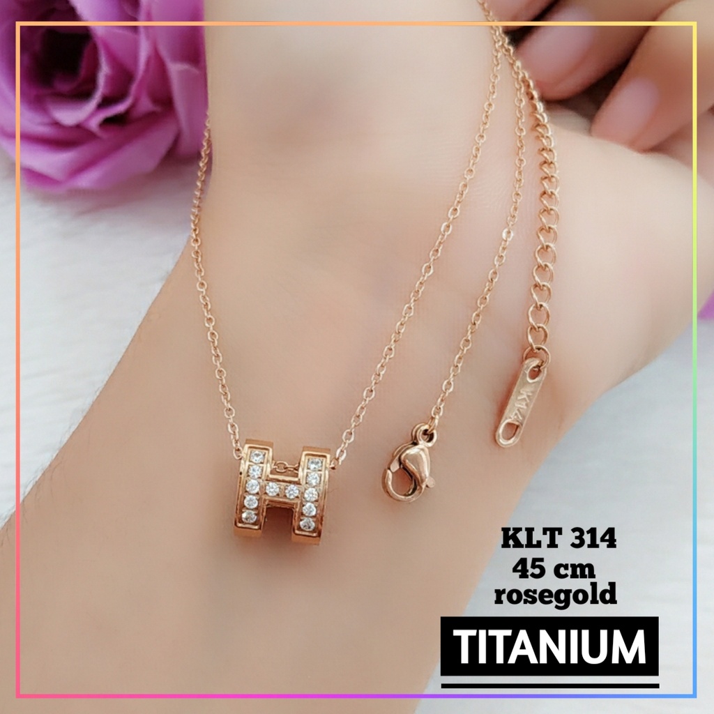 Kalung titanium/stainless steel rantai korea warna rosegold full mata mewah perhiasan anti karat KLT 314