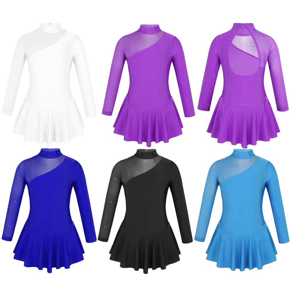 IMPORT Girls Long Sleeves Tulle Ballet Dress Figure Skating Ice Roller Skating Dress Gymnastics