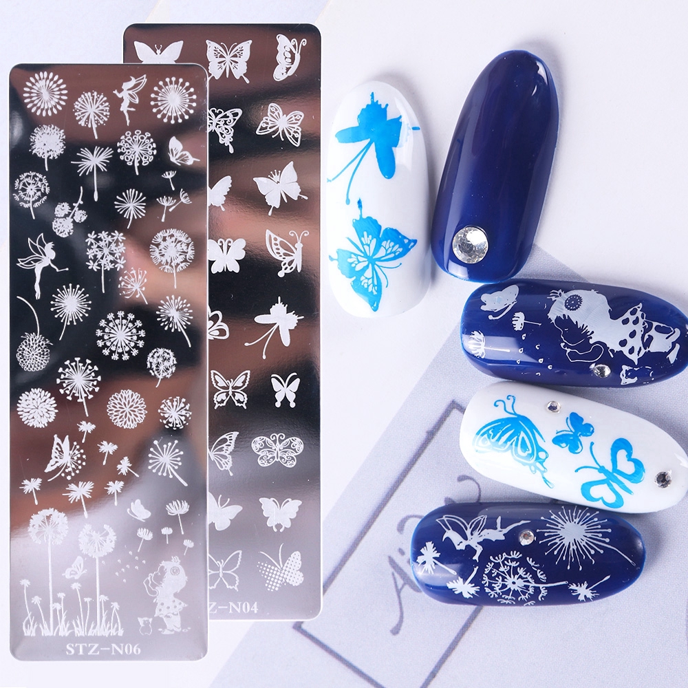 Piring Transparan Hewan Kuku Stamping Daun Bunga Butterfly Nail Stamp Dengan Scraper Stamping Stamper Plate Cat Geometri Silikon DIY Nail Print Art