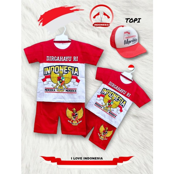 stelan baju Merah Putih anak laki- laki / Baju stelan Kemerdekaan indonesia anak  laki laki tidak pa