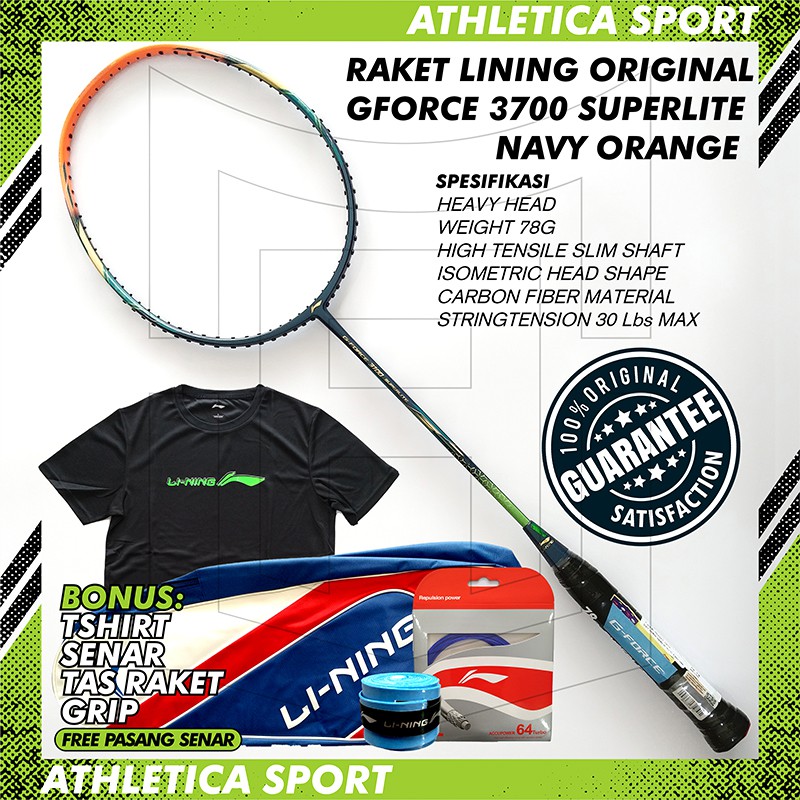 RAKET BADMINTON LINING GFORCE 3700 SUPERLITE ORIGINAL NAVY ORANGE