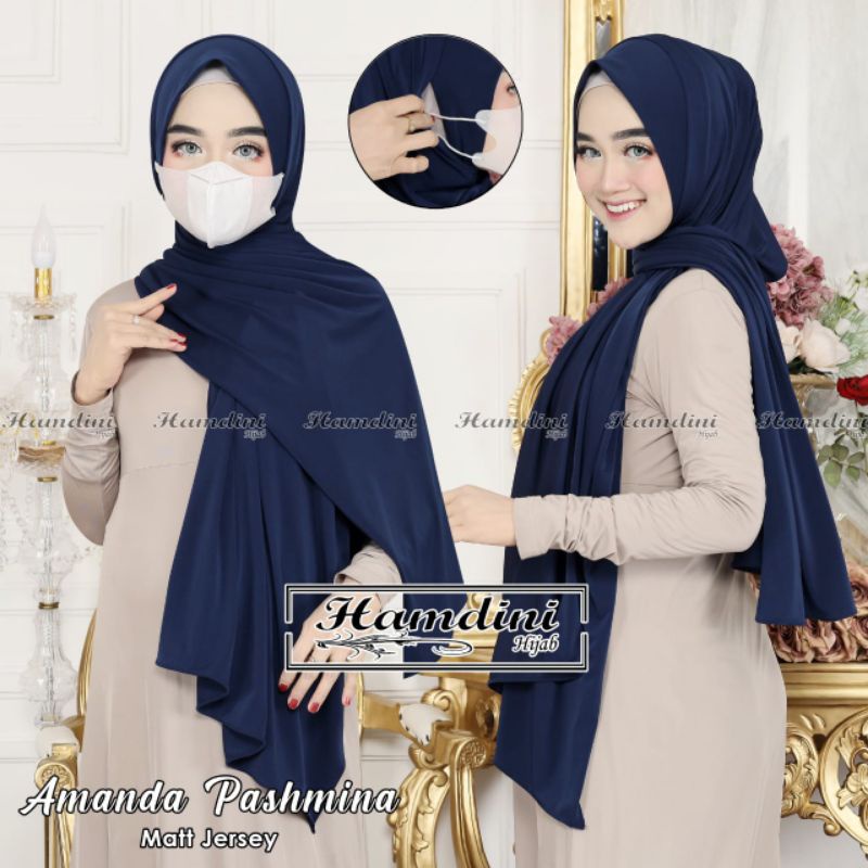 HAMDINI Pasmina new normal Pashmina instan masker lubang telinga  Pasmina Jersey