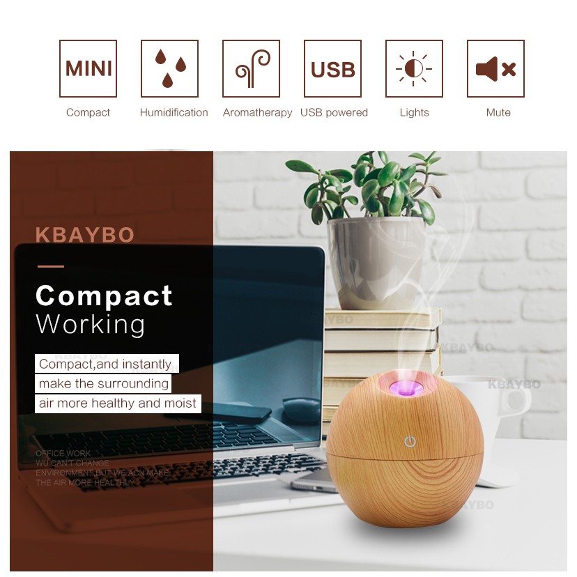 Mini Air Humidifier Desain Kayu  Minimalis 130ml Pengharum Ruangan Elektrik