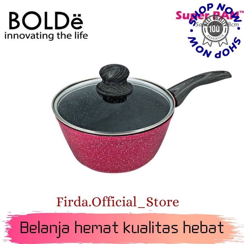 BOLDe SUPER PAN SAUCE PAN - Panci Saus GRANITE COATING 18cm BLACK PINK