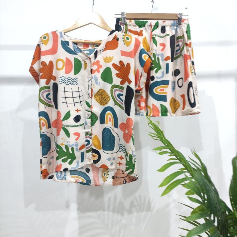 PIYAMA PENDEK RAYON | PIYAMA KANCING | BAJU RUMAHAN MURAH-TB 20