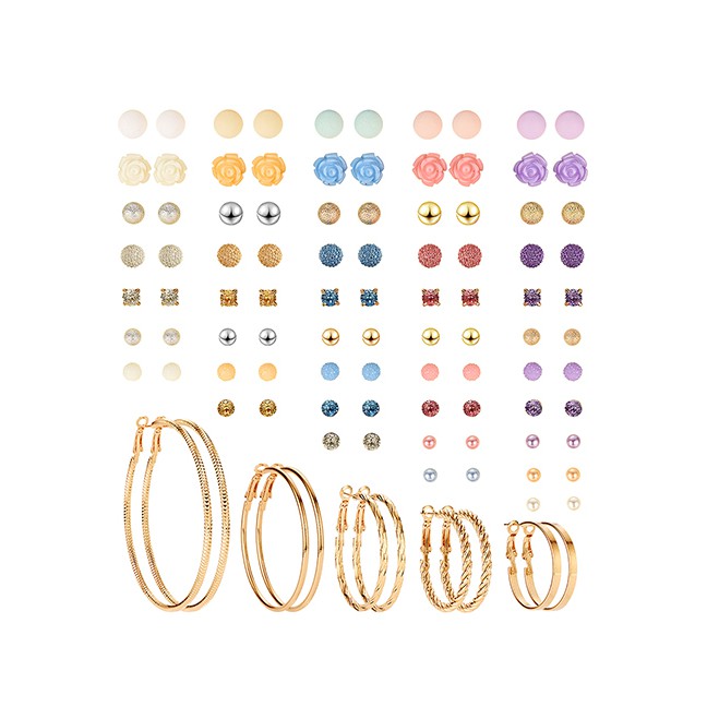 LRC Anting Set Fashion Color Copper Inlaid Resin Earrings Set (50 Pairs) F70855