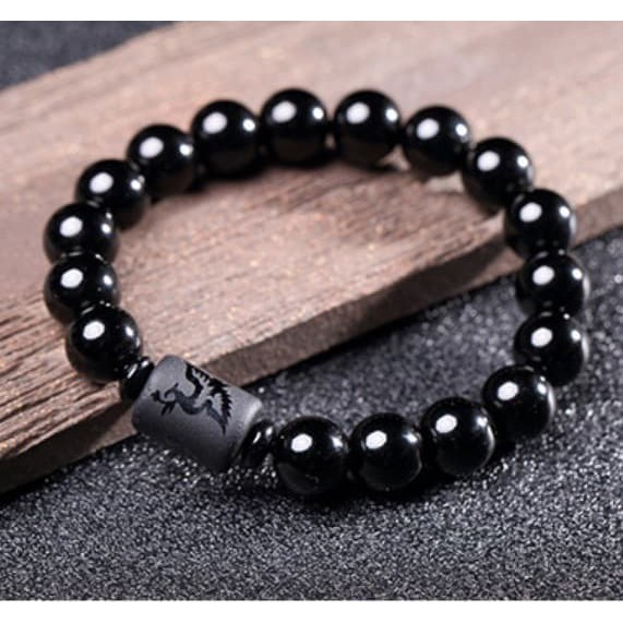 [Bayar di Tempat] Gelang Dragon Phoenix Couple Black Obsidian Stone