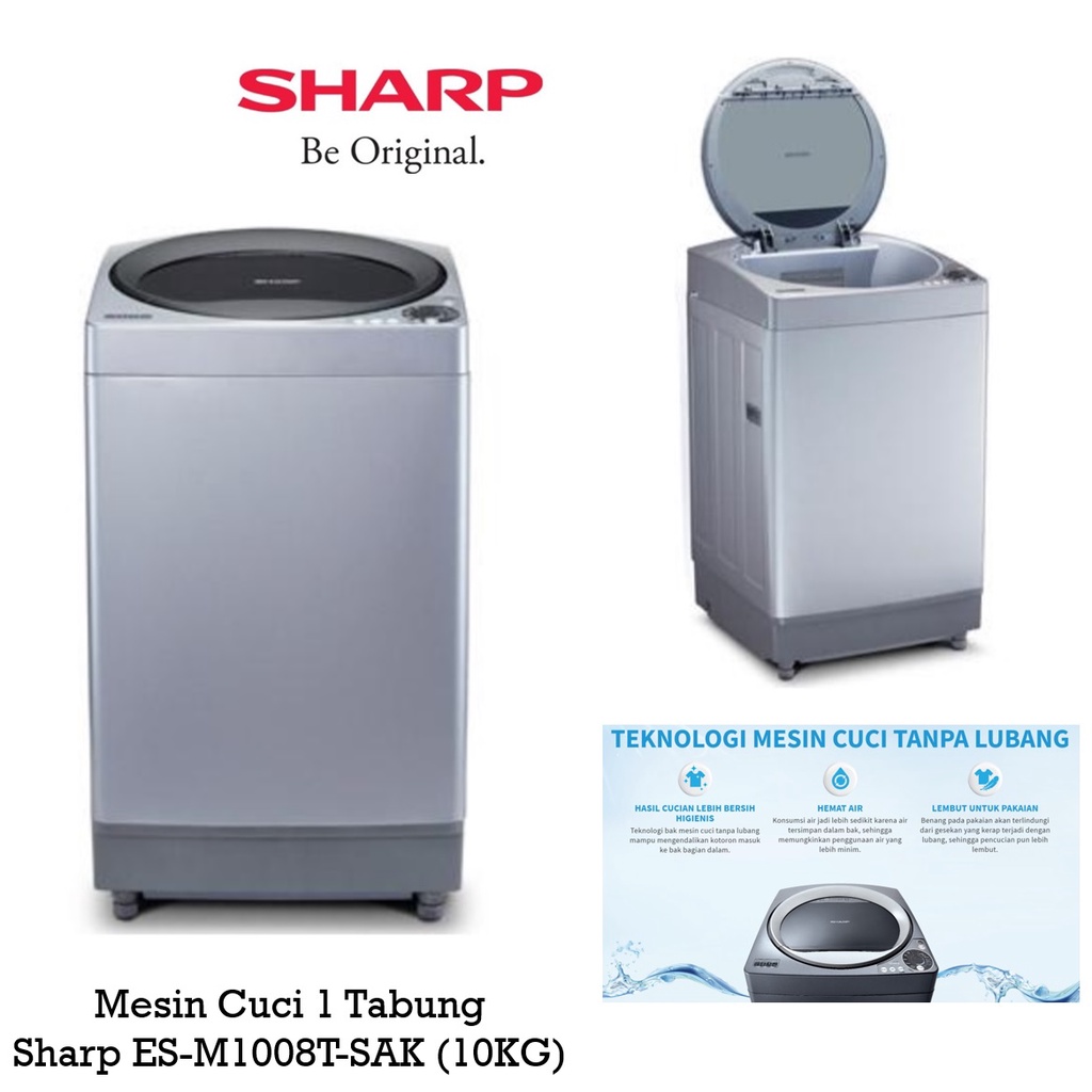 Mesin Cuci 1 Tabung Sharp ES-M 1008 T (10 KG) - No Holes