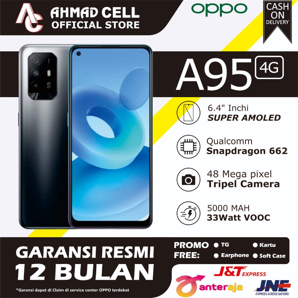HP OPPO A95 [8/13GB] SNAPDRAGON 662 SUPER AMOLED 33 WATT VOOC GARANSI RESMI 1 TAHUN