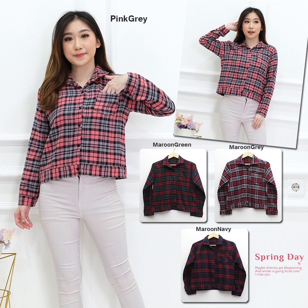 𝑱𝒂𝒌𝒂𝒓𝒕𝒂𝑭𝒂𝒔𝒉𝒊𝒐𝒏 kemeja flanel wanita scallop crop gelombang shirt basic wave jangkis