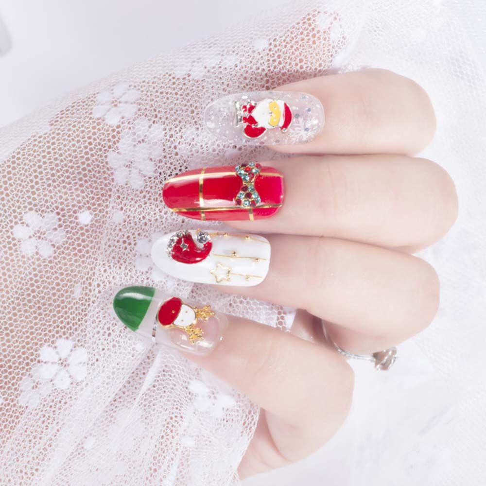 AUGUSTINA Agustinina Natal Dekorasi Kuku Logam Alloy Sock Snowflake Pohon Natal Bell DIY Nail Art Perhiasan