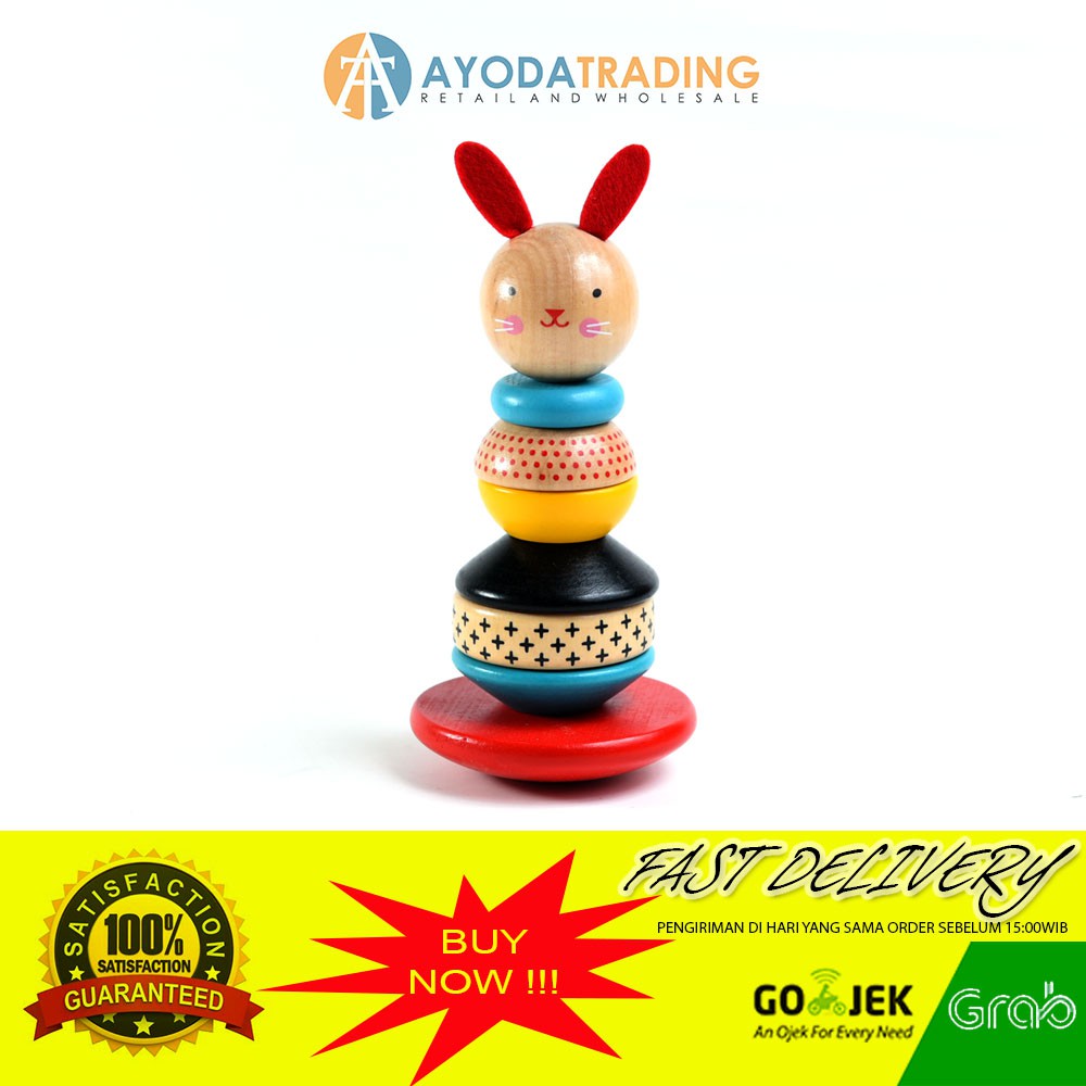 Rabbit Stacking Tower Mainan Edukasi Kayu Balok Susun