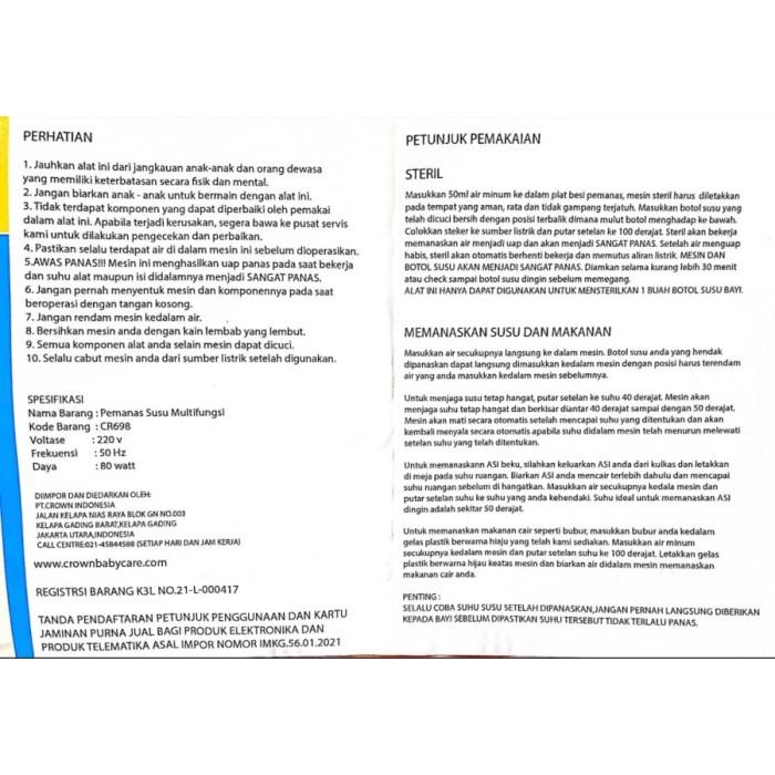 Crown 4in1 bottle Warmer Pemanas botol asi