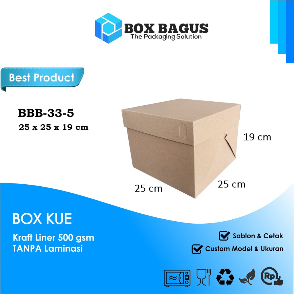 BOX DUS 25x25x19 KRAFT 500 GSM - KOTAK HAMPERS BOLU CHIFFON KUE MARBLE MARMER CAKE TART ROTI SNACK