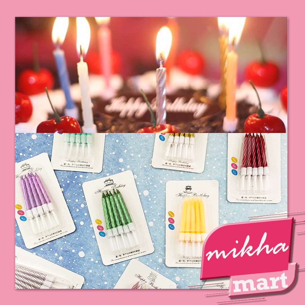 Lilin Ulang Tahun Spiral / Ulir Pendek Warna Metalik / Pastel isi 10 pcs - MKM