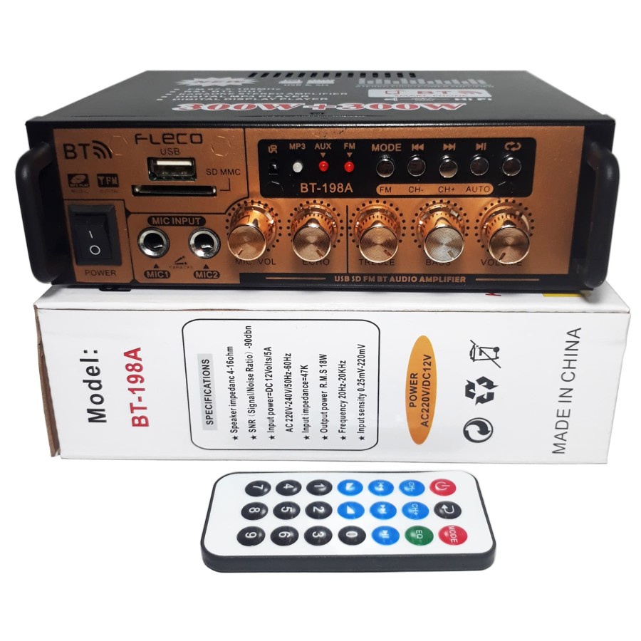 Fleco Amplifier Bluetooth Mini BT-198B Ampli Stereo Karaoke