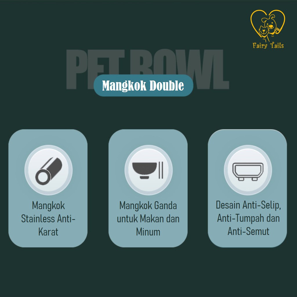 Mangkok Tempat Makan dan Minum Ganda Stainless Steel Anti-Tumpah dan Anti-Semut Untuk Kucing dan Anjing | Double Stainless Steel Food Bowl