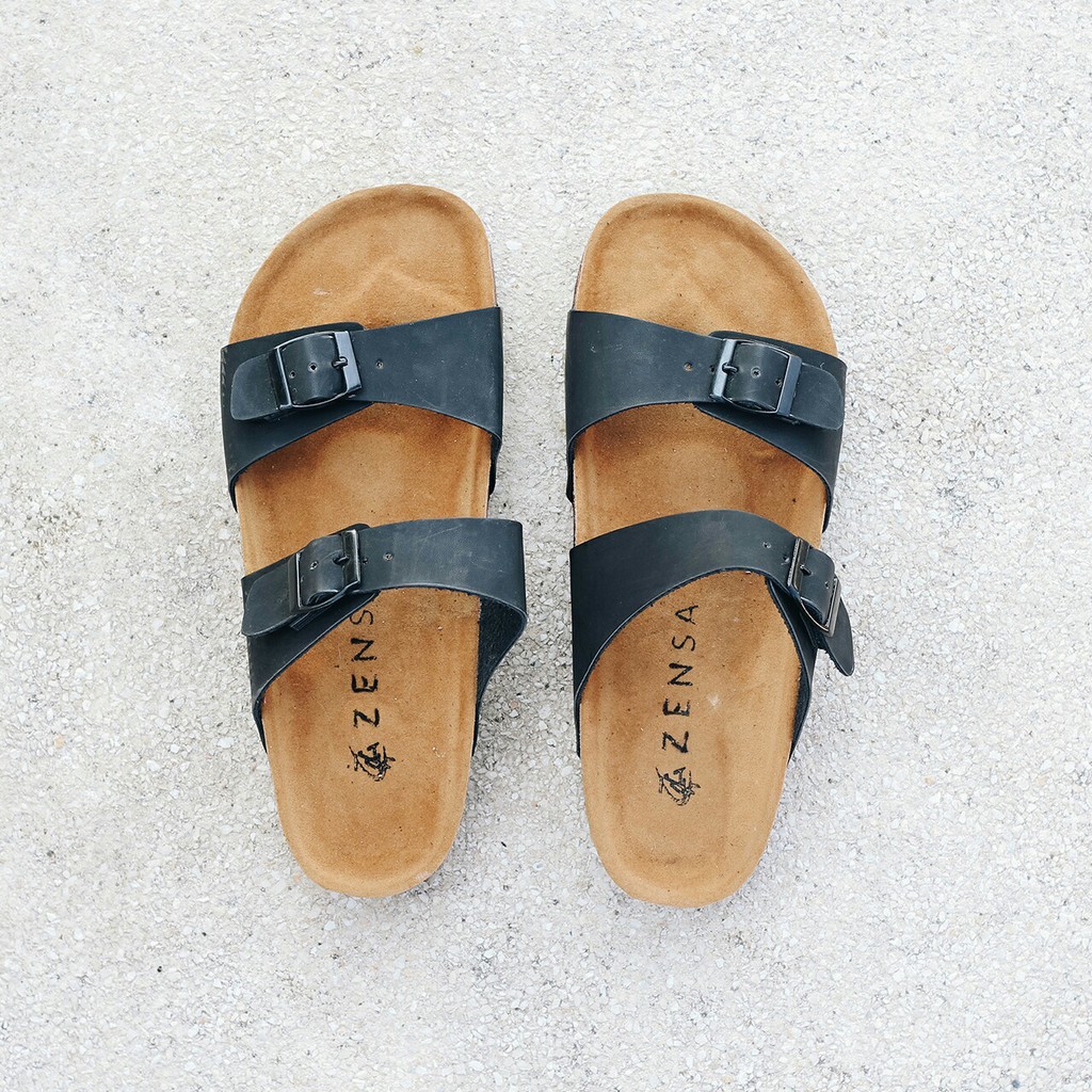 Xander Black | Sendal Jepit Tali Kulit Simpel Kayu Pria Cowok Men Sandal Footwear | FORIND x Zensa