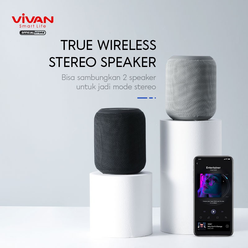 SPEAKER PORTABLE BLUETOOTH 5.0 TWS VIVAN VS12 SURROUND SOUND 360°10W Waterproof IPX6 - ORIGINAL 100%