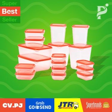 Tempat Kotak Penyimpanan Kontainer Makanan Set  Isi 17pc, Orange Pr959