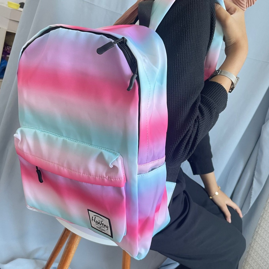 TAS RANSEL GRADASI OMBRE NEW VERSION UKURAN BESAR MODEL WARNA ESTETIK TAS ANAK / REMAJA GRADASI COLOUR BEST QUALITY BIG SIZE READY STOK HARGA TERJANGKAU