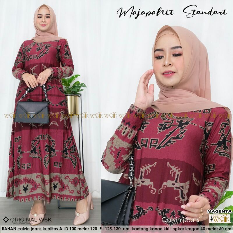 Baju Gamis Wanita Jumbo Majapahit Bahan Calvin Jeans