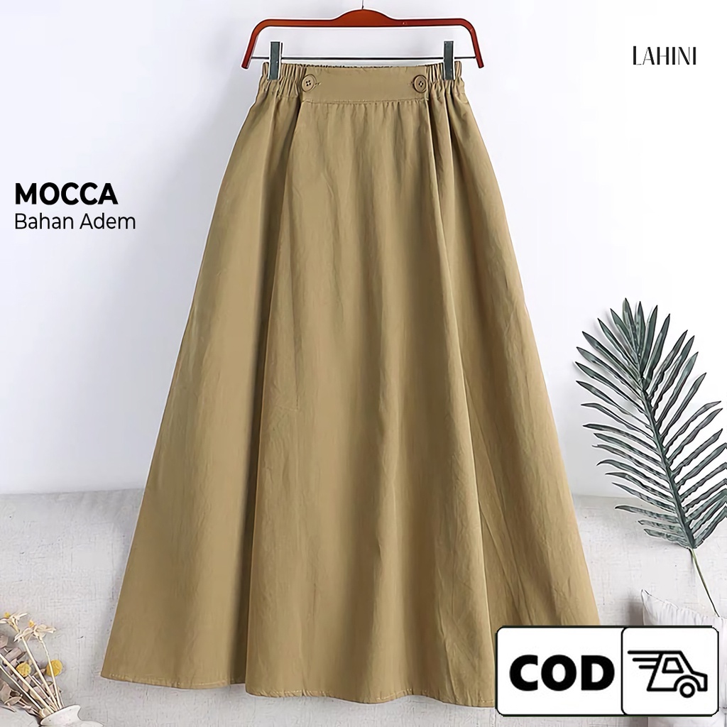 Rok Panjang Korean Style Long Skirt Vintage Casual Kekinian Remaja Dewasa Pinggang Karet Bahan Linen