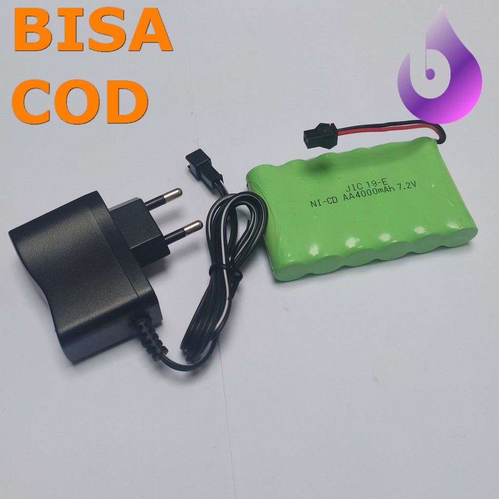 Paket Baterai Dan Charger RC AA 4000mAh 7.2V isi 6 Socket Hitam