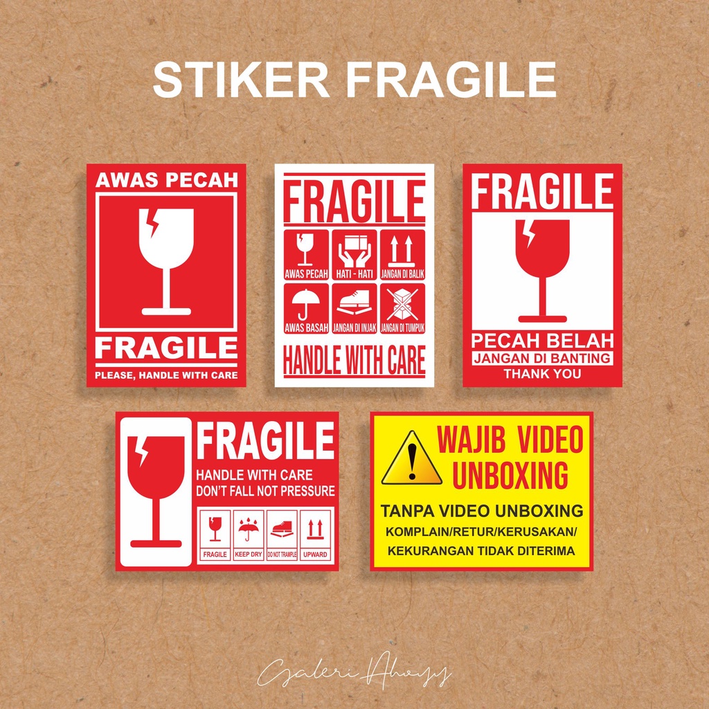 Jual Sticker Video Unboxing / Sticker Fragile Pecah Belah Indonesia