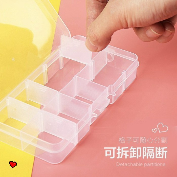 Kotak Plastik Tempat Penyimpanan Obat Kosmetik Manik 10 Sekat Transparan Adjustable  KOB02