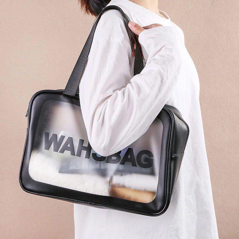 Tas Kosmetik WASHBAG Bahan PVC Kulit PU Waterproof Transparant Pouch Travel Organizer