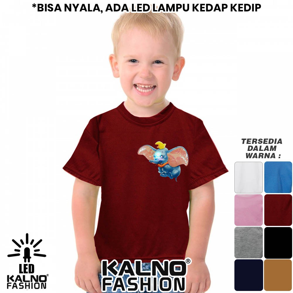 baju anak gambar gajah 1 LED umur 1 - 7 tahun, baju anak karakter bisa nyala