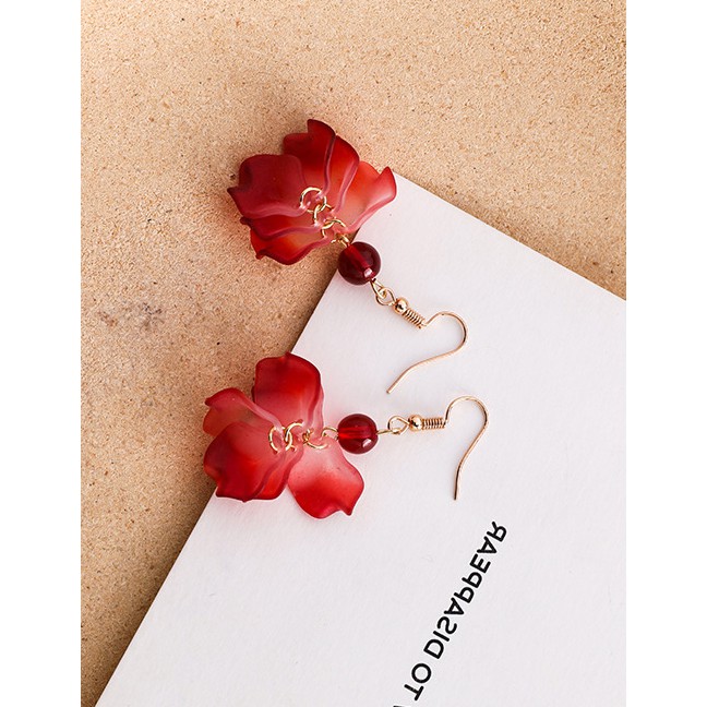 LRC Anting Gantung Fashion Multi-layered Petal Red Pearl Stud Earrings F5487X