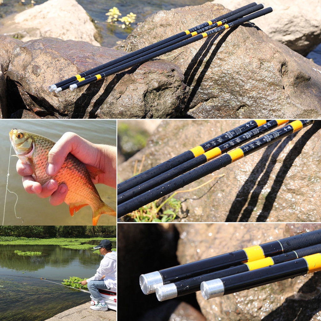 Joran Tegek Fishing Rod Telescopic Fishing Rod Super Light 3.6M-5.4M High Carbon Fiber Black Portable Stream Fishing Rod 3.6M 4.5M 5.4M Travel Carp Rod for Freshwater