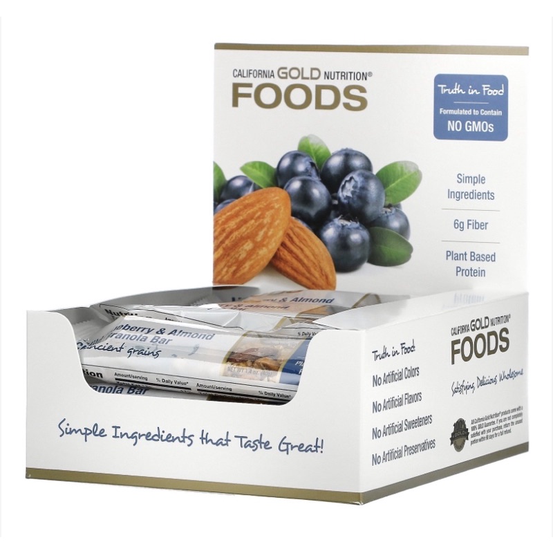 Wild Blueberry &amp; Almond Chewy Granola Bars 40 gram / California Gold Nutrition FOODS, Cranberry &amp; Almond Chewy Granola Bars 40 Gr