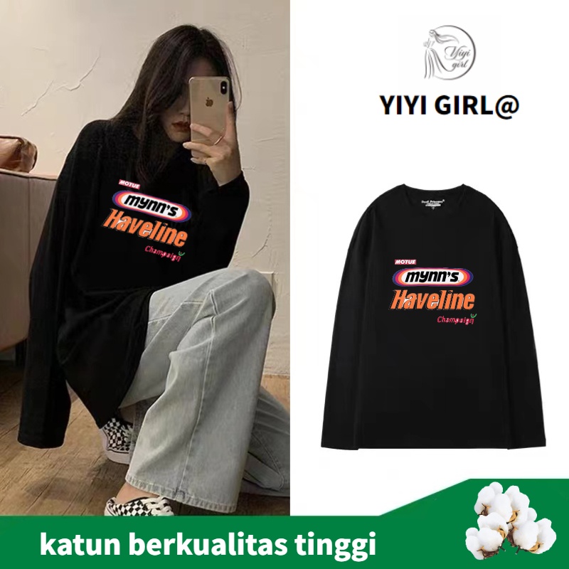 Korean kaos oversize lengan panjang kaos katun kaos polos