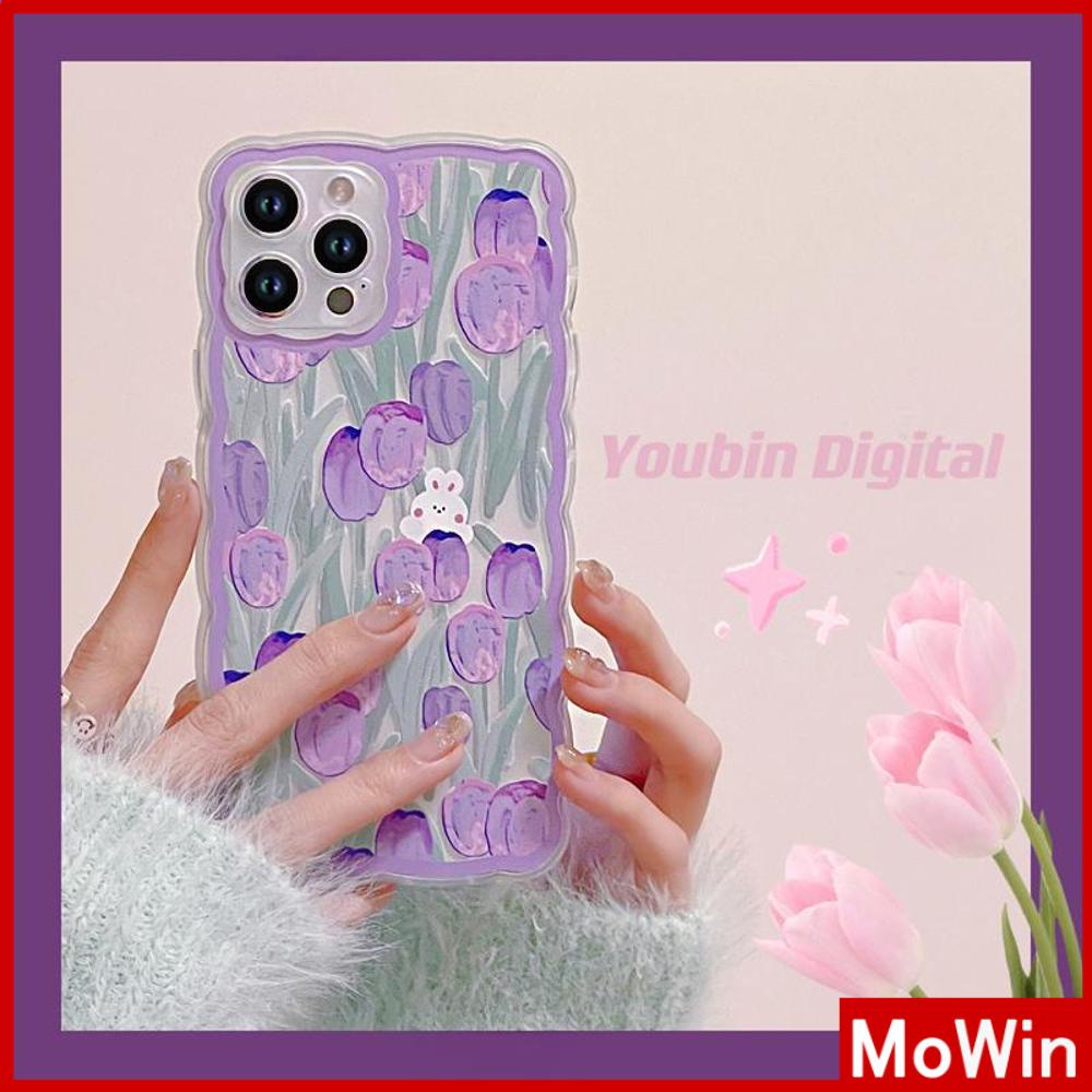 iPhone Case Silicone Soft Case Clear Case Wave Non-Slip Shockproof Camera Full Coverage Protection Purple Tulip For iPhone 13 Pro Max iPhone 12 Pro Max iPhone 11 iPhone 7 Plus