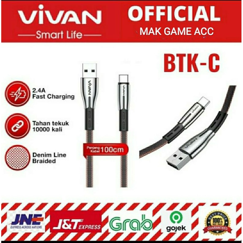 kabel data Vivan BTK-C type-c 3A fast data sync 1M black+brown