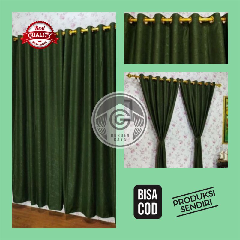 Gorden Jendela Minimalis Polos Embos Smokring Warna Hijau Hordeng jendela dan Pintu