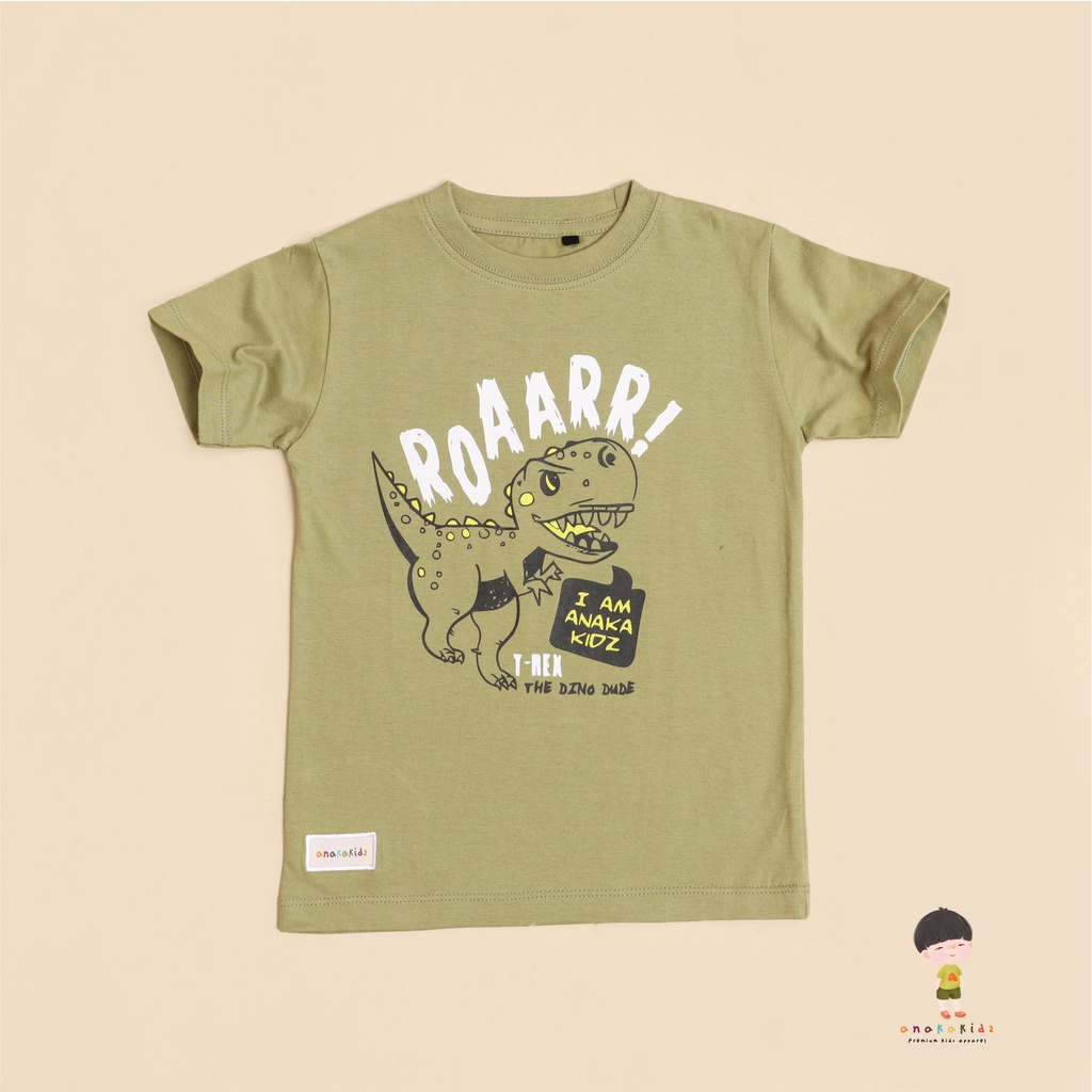 ANAKAKIDZ T shirt Anak T-rex Dinosaur Olive Green | Kaos Anak Unisex 1 - 8 Tahun