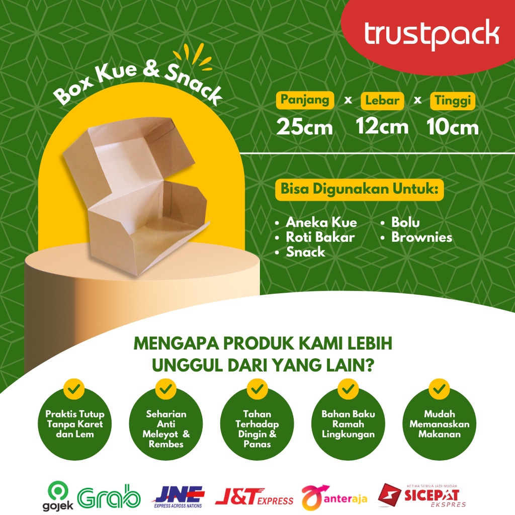 BOX DUS KRAFT KARDUS KOTAK KUE BOLU ROTI uk.25x12x10cm 325gsm LAMINASI